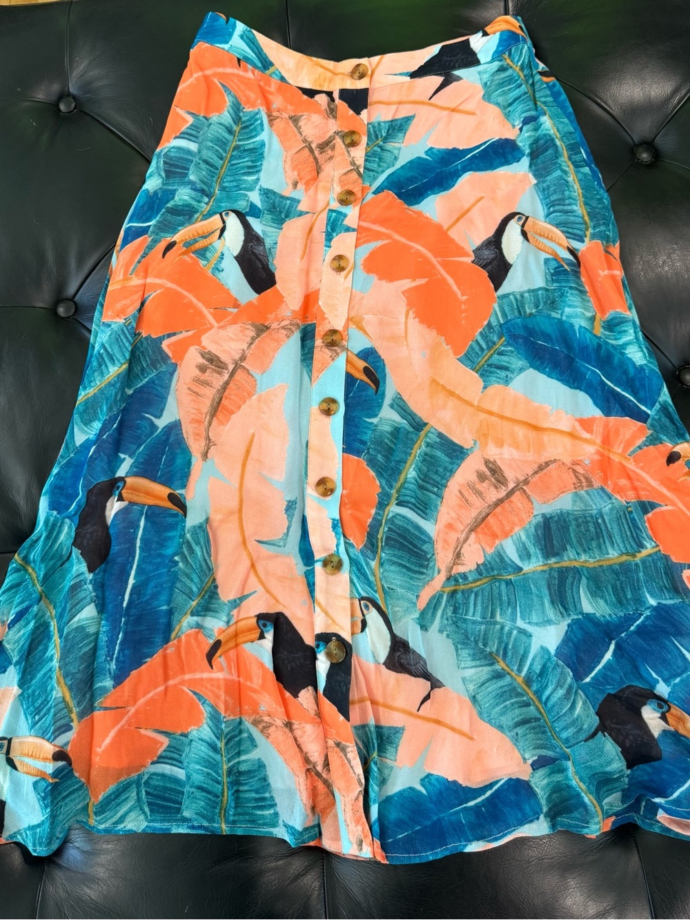 Farm Rio Toucan Tropical Print Button Front Midi Skirt